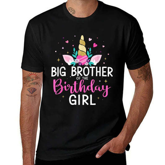 Big Brother of Birthday Girl Matching Family Unicorn Party  Ribbed Collar T-Shirt