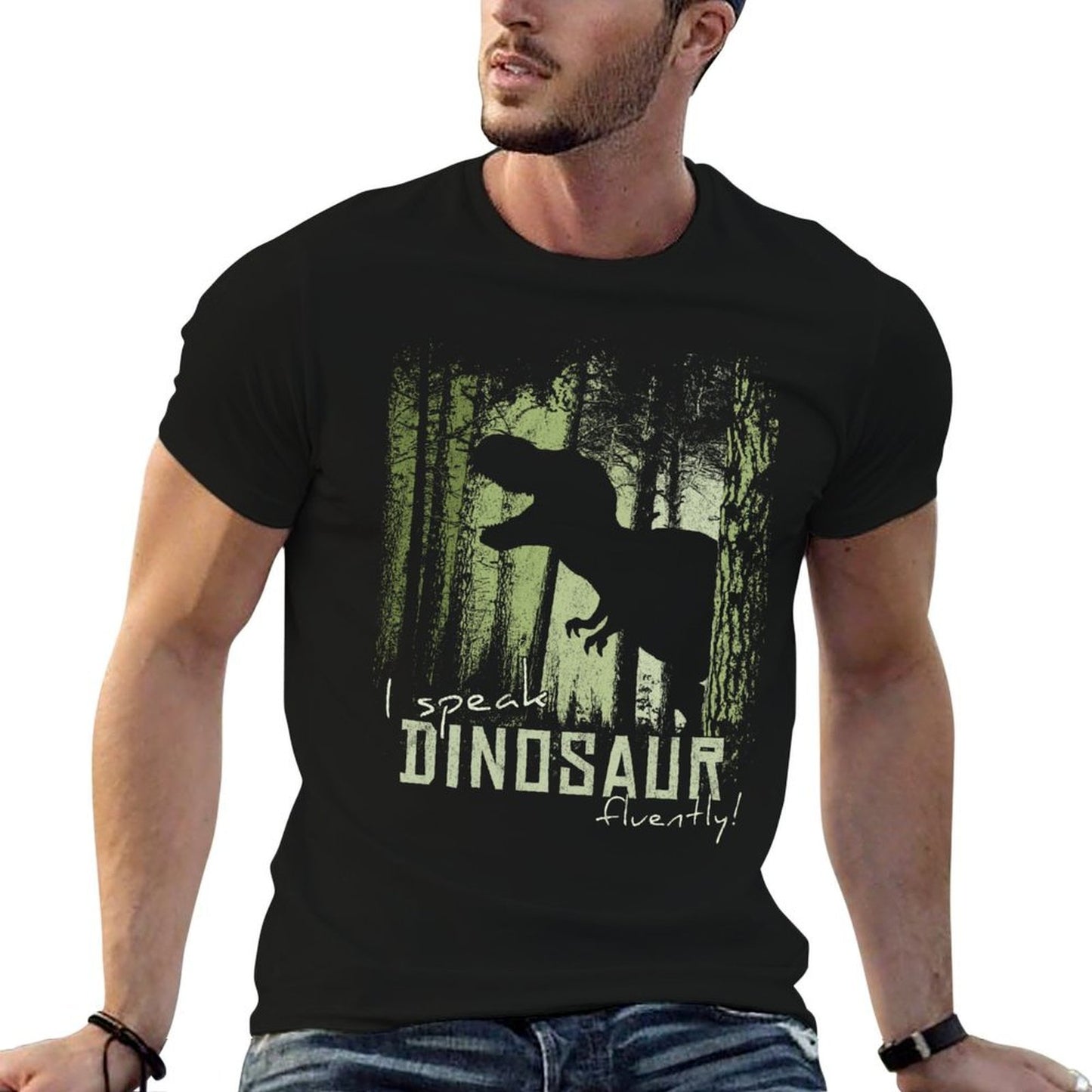 I Speak Dinosaur Fluently! T-Rex Shadow in Twilight Forest  Slim-fit Cut T-Shirt