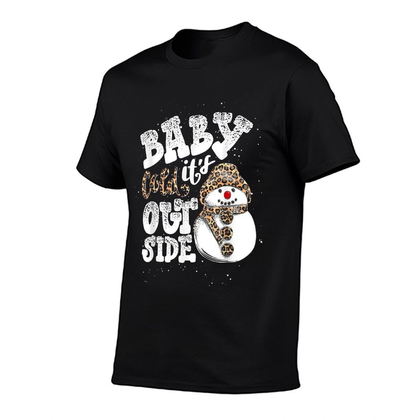 Baby Its Cold Outside Leopard Print Christmas  Heathered Texture T-Shirt