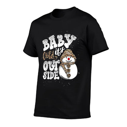 Baby Its Cold Outside Leopard Print Christmas  Heathered Texture T-Shirt