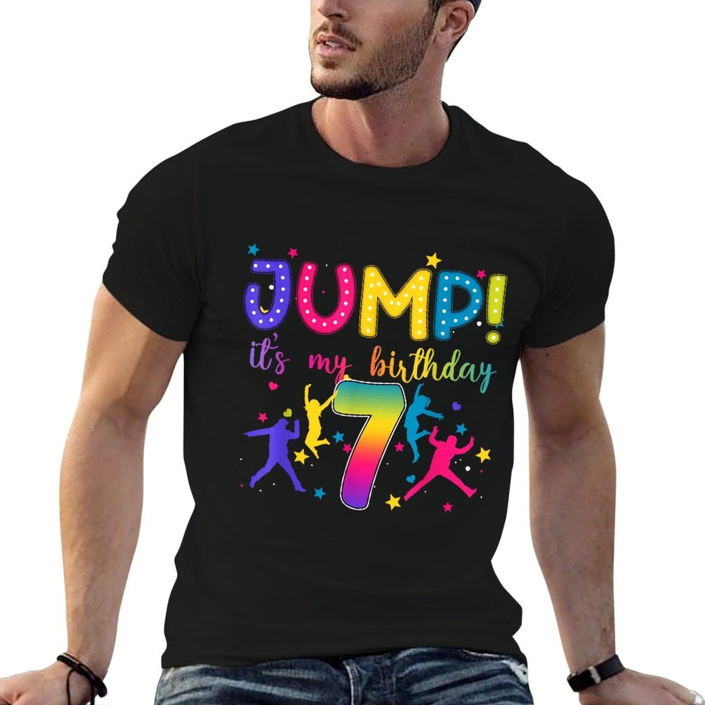 Jump It's My 7th Birthday Jumper 7 Year Old Party Trampoline  Ribbed Collar T-Shirt