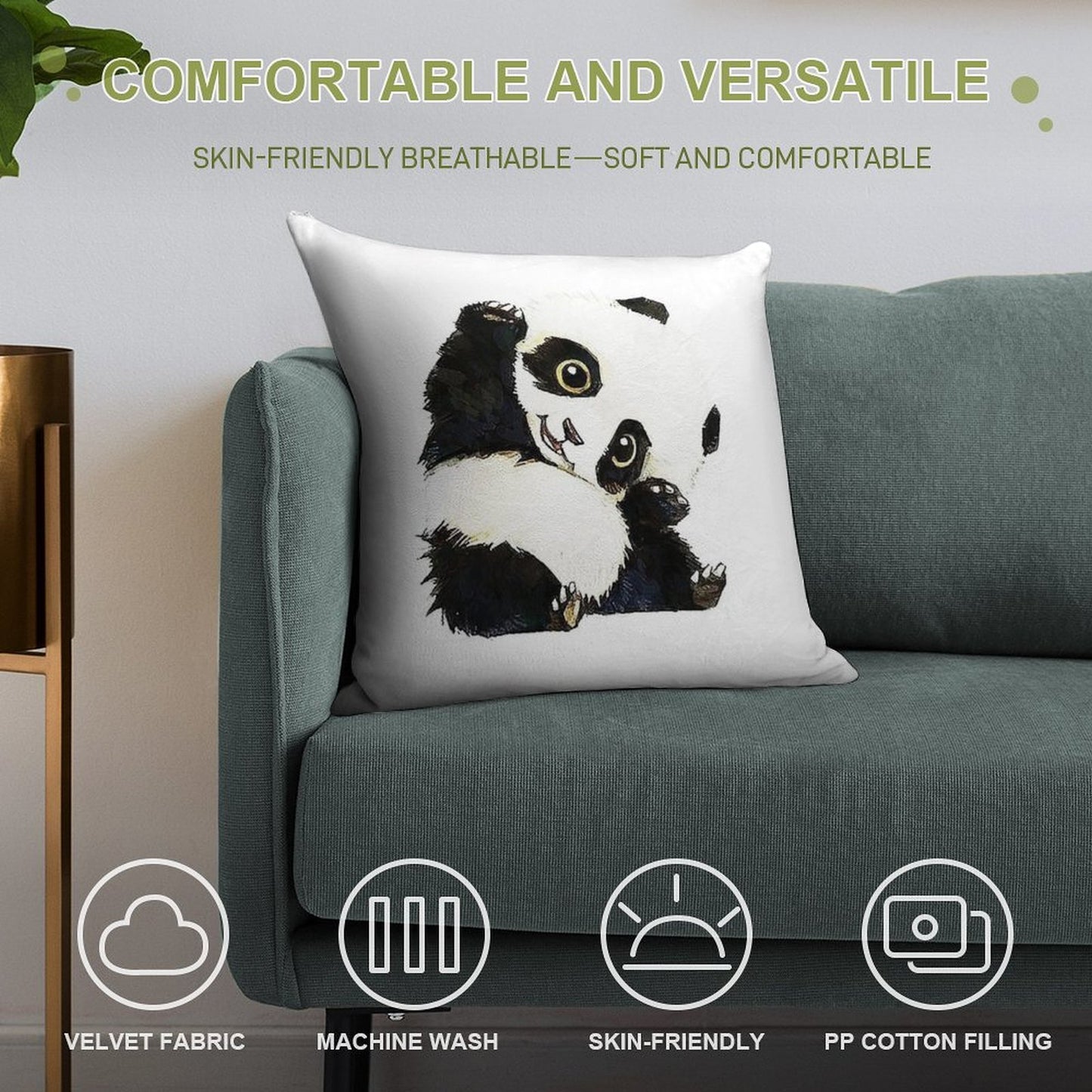 Panda Drawing Soft Style Accent Throw Pillow