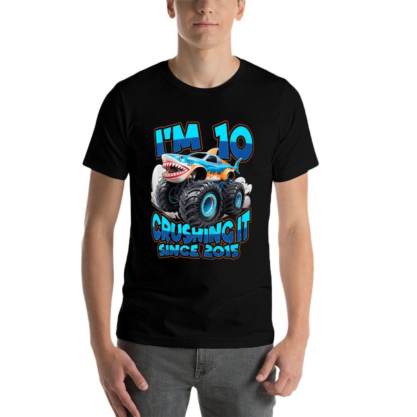 Kids 10 Years Old Boys 10th Shark Monster Truck Birthday Party  Classic T-Shirt
