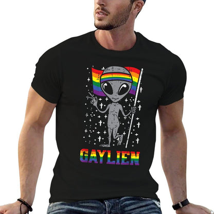 Gaylien Rainbow Gay Alien Funny ET Space LGBTQ Pride  Easy-care T-Shirt