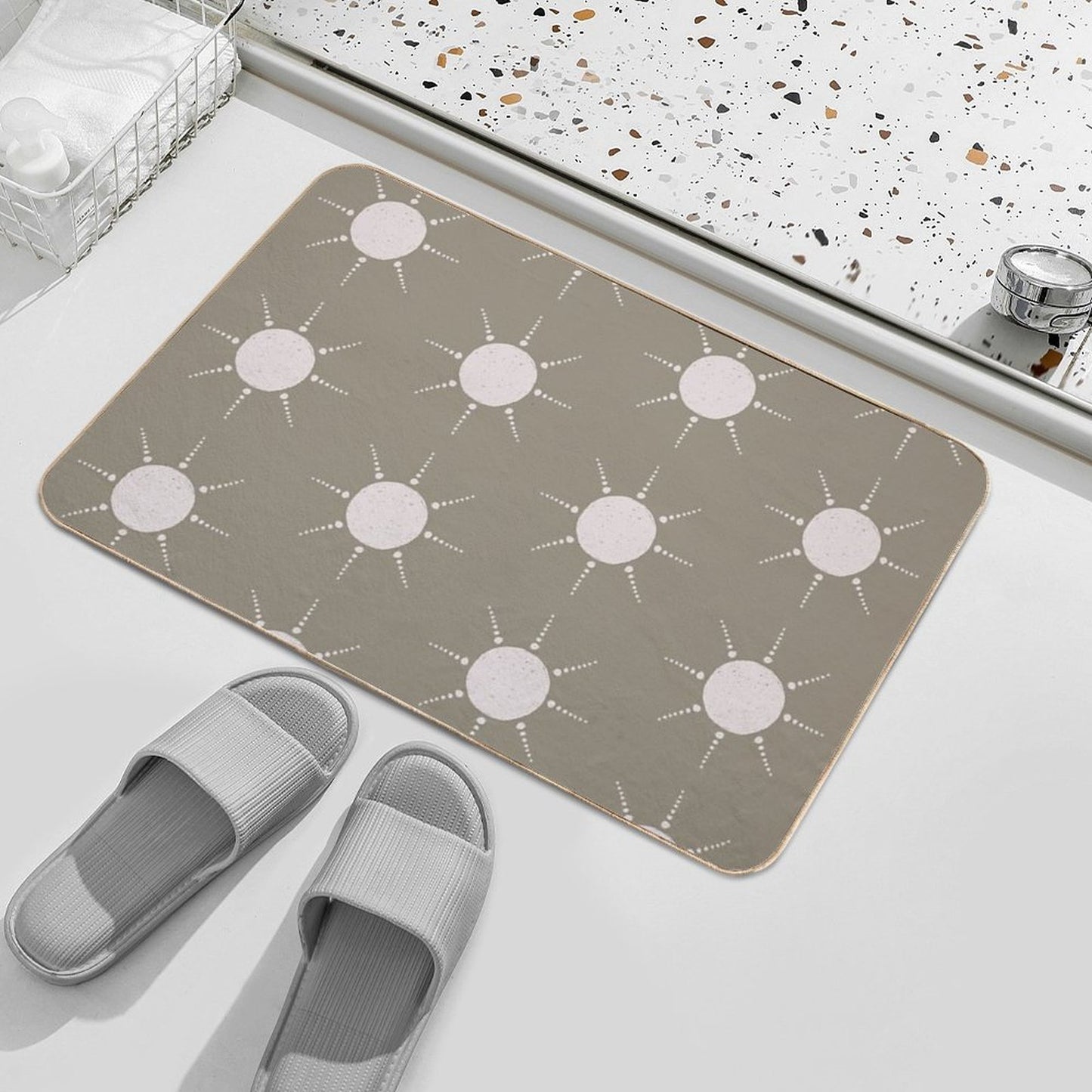 Pretty Polka Dots Sun Pattern Boho Aesthetic In Muted Colors Muted Green  Toxin-Free Bath Mat