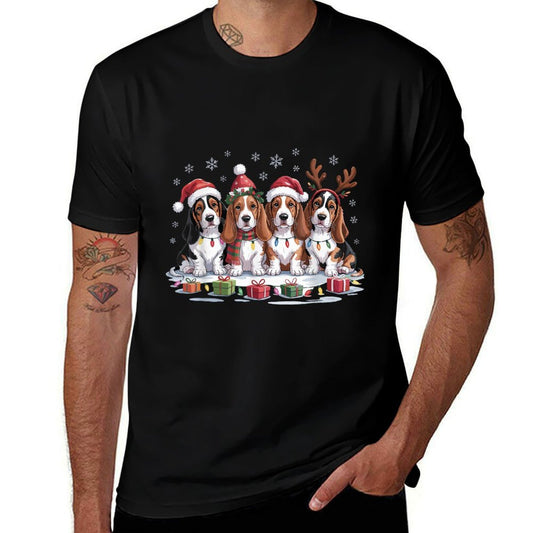 Cute Basset Hound Christmas Puppies Dog Lovers Funny Holiday  Easy-care T-Shirt
