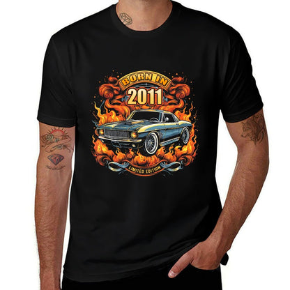 Born In 2011 Hot Rod Muscle Car Lovers 14th Birthday  Oversized Silhouette T-Shirt