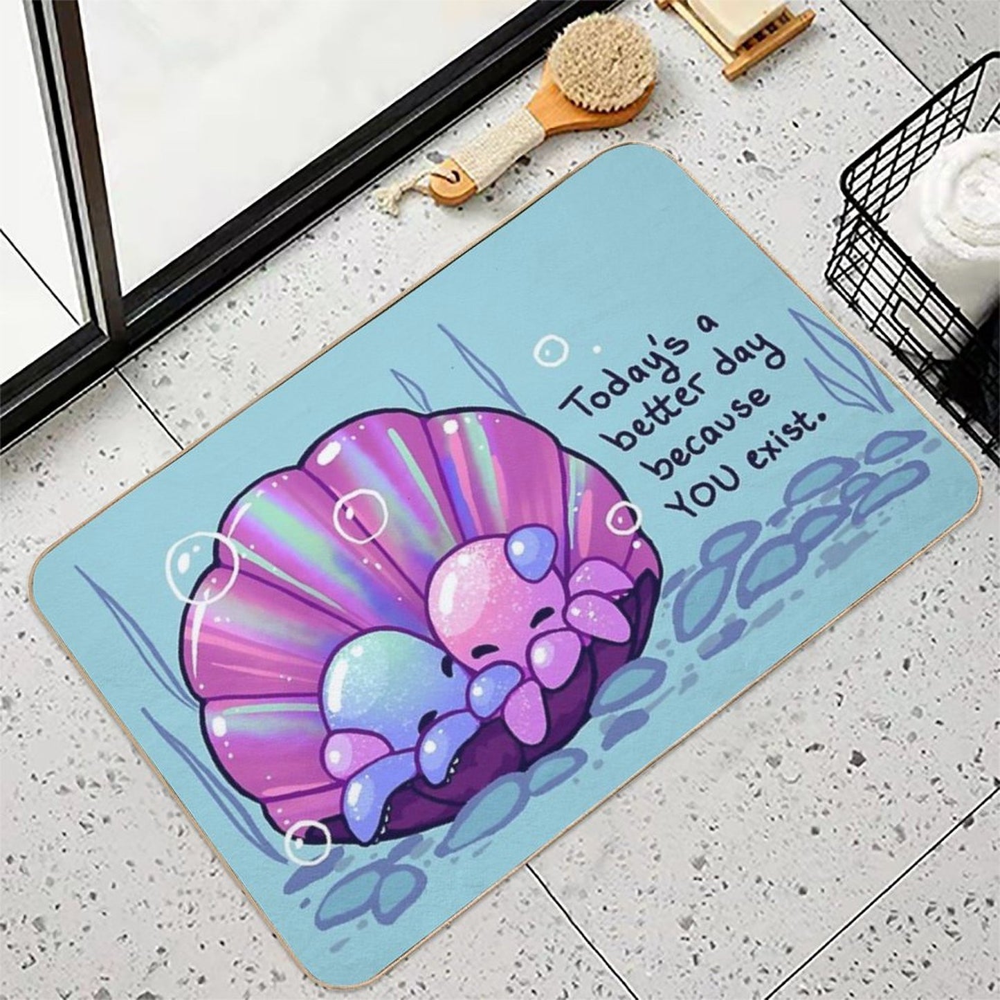 Today's A Better Day Because YOU Exist Cuddling Octopuses in Shell Durable Bath Mat