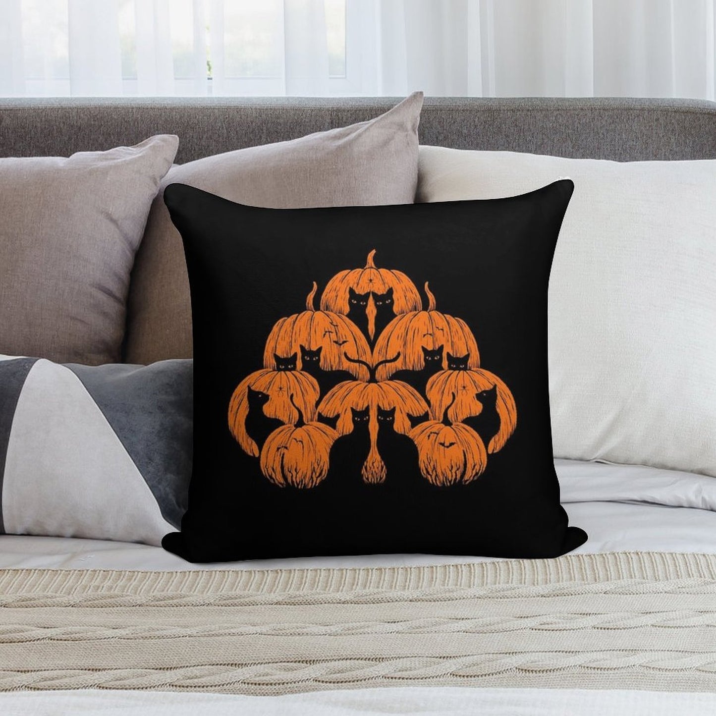 Pumpkin Cat Soft Fade-Resistant Throw Pillow