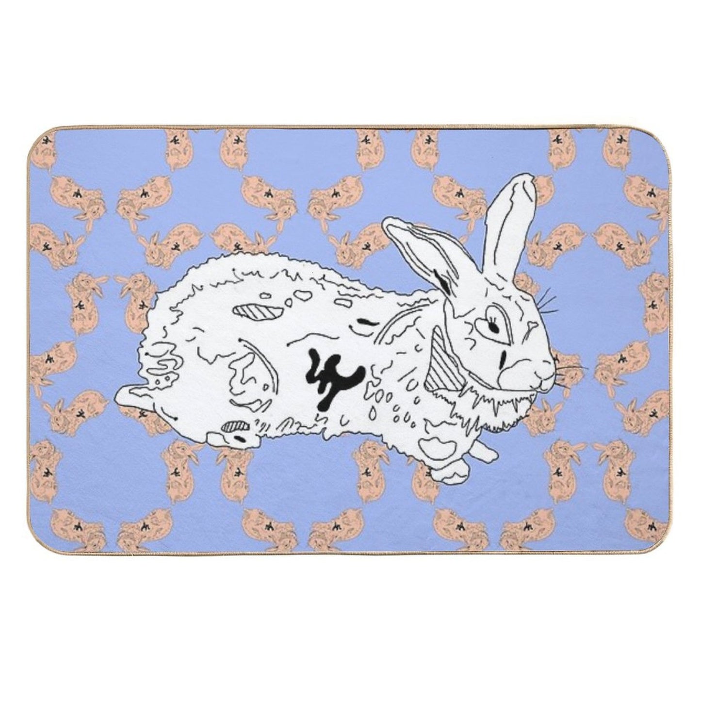 Sweet Bunny - Illustration - Vegan Art  Repositionable Bath Mat