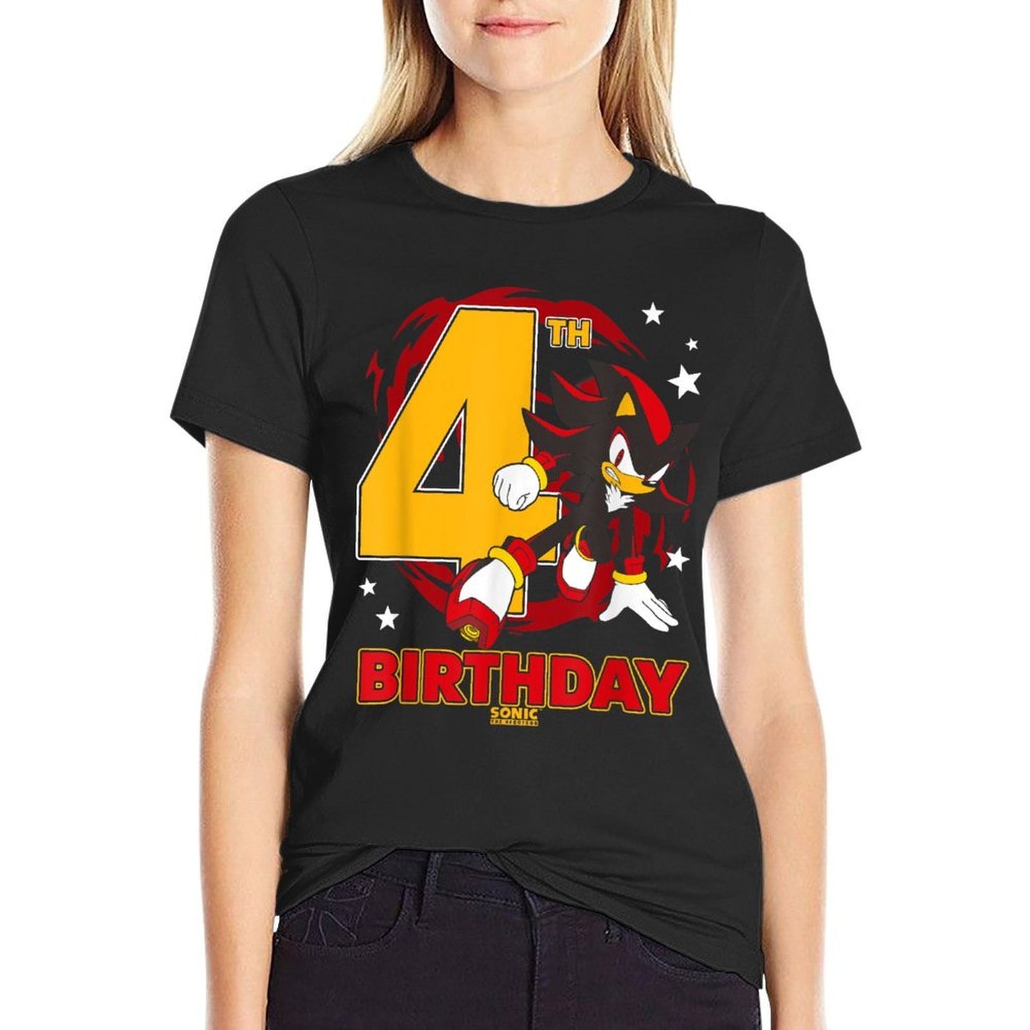 Sonic The Hedgehog 4th Birthday Epic Shadow Big Chest Logo  Trendy Pattern T-Shirt