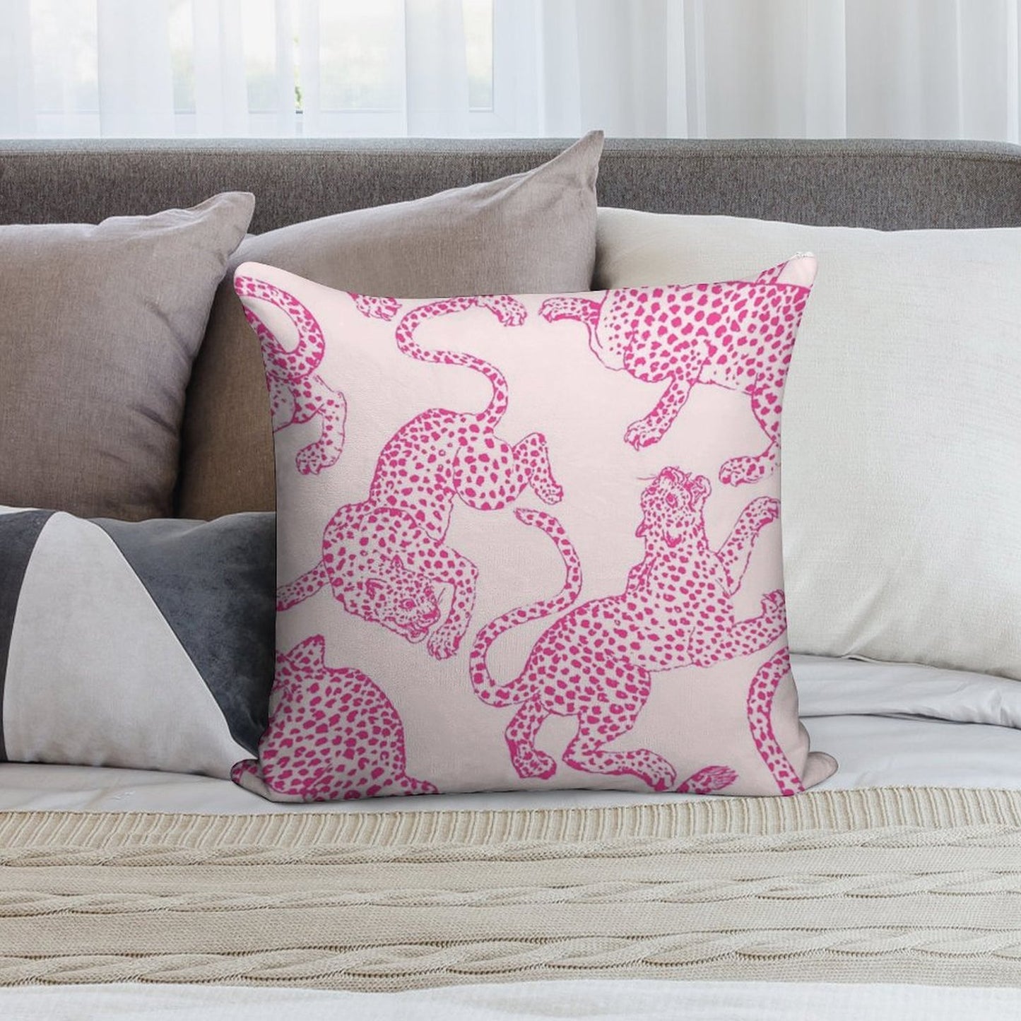 Preppy Pink Cheetah Pattern Soft Warmth Comfort Throw Pillow