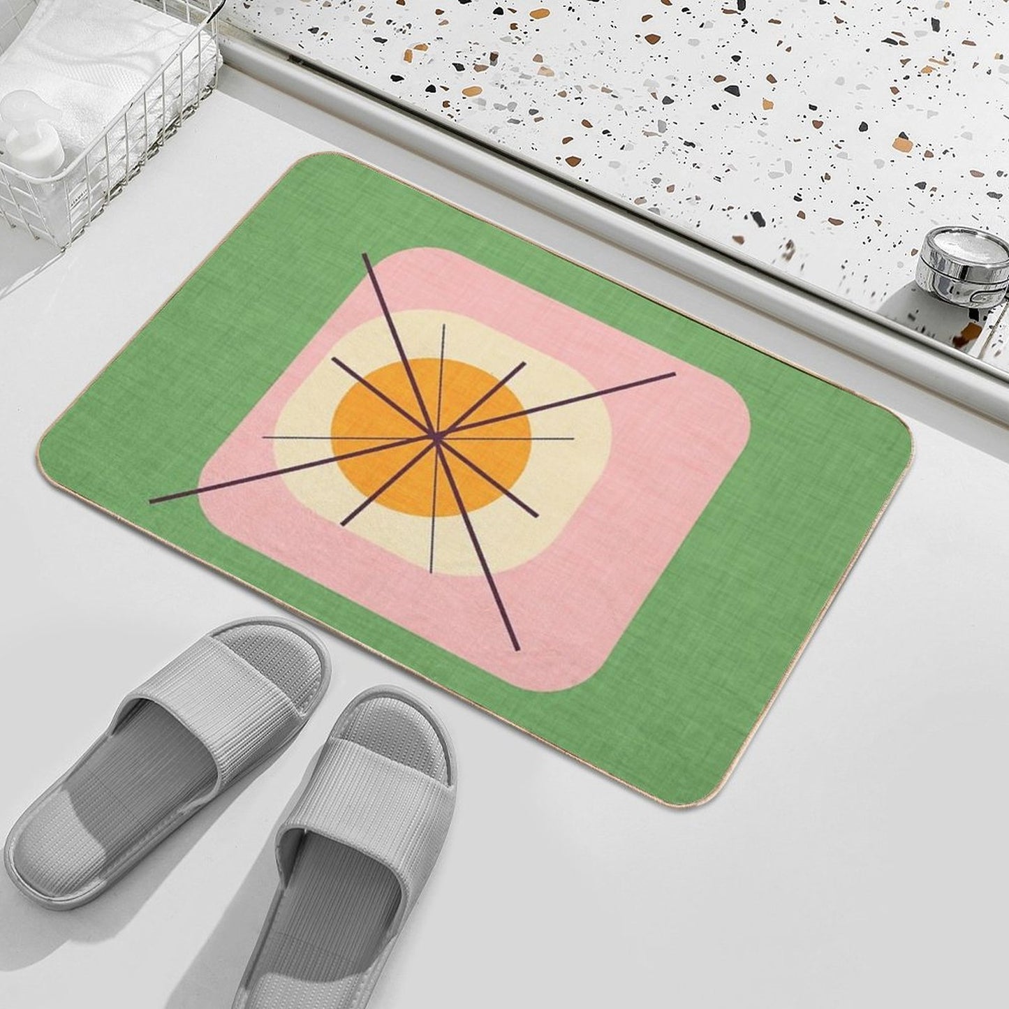 Flower Eggs Green-Pink #midcenturymodern  Versatile Bath Mat