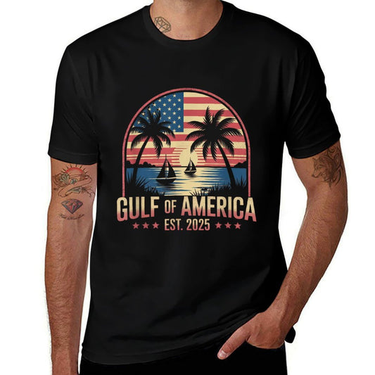 Retro Gulf Of USA America Est 2025 Gulf Mexico American Flag Polyester Blend T-Shirt
