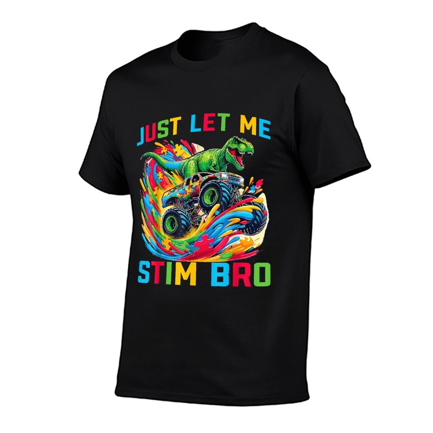 Just Let Me Stim Bro Dino Kids Boys Funny Autism Awareness  Summer-ready Fabric T-Shirt