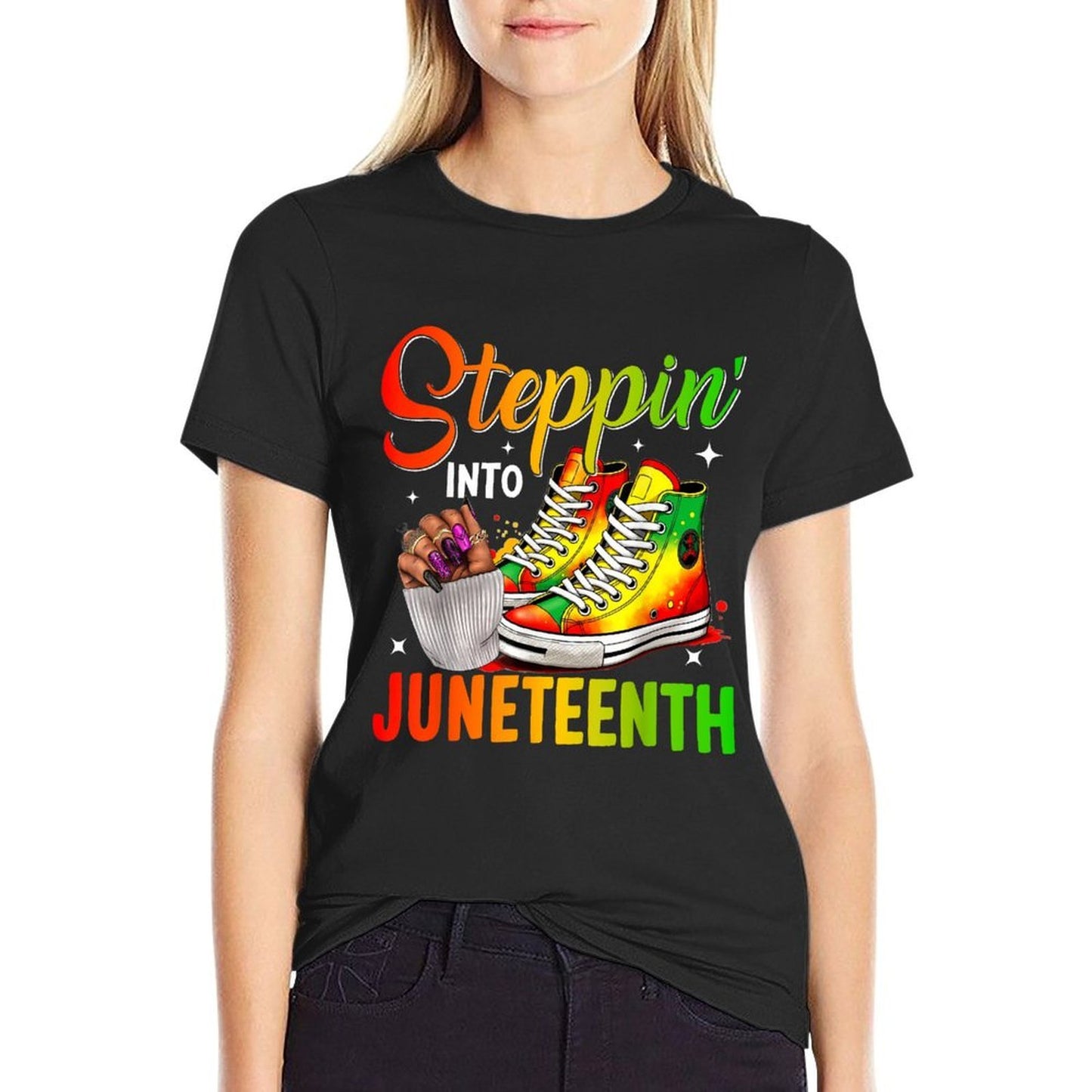 Juneteenths Women Stepping Into Juneteenth Black Girls  Oversized Silhouette T-Shirt