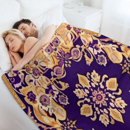 Purple And Gold Persian Floral Shrink-resistant Throw Blanket