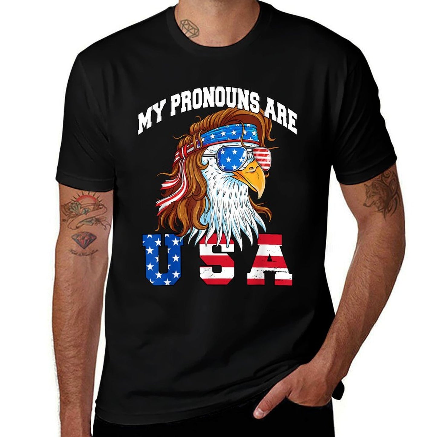 My Pronouns Are USA Eagle American Funny 4th of July  Slim-fit Cut T-Shirt