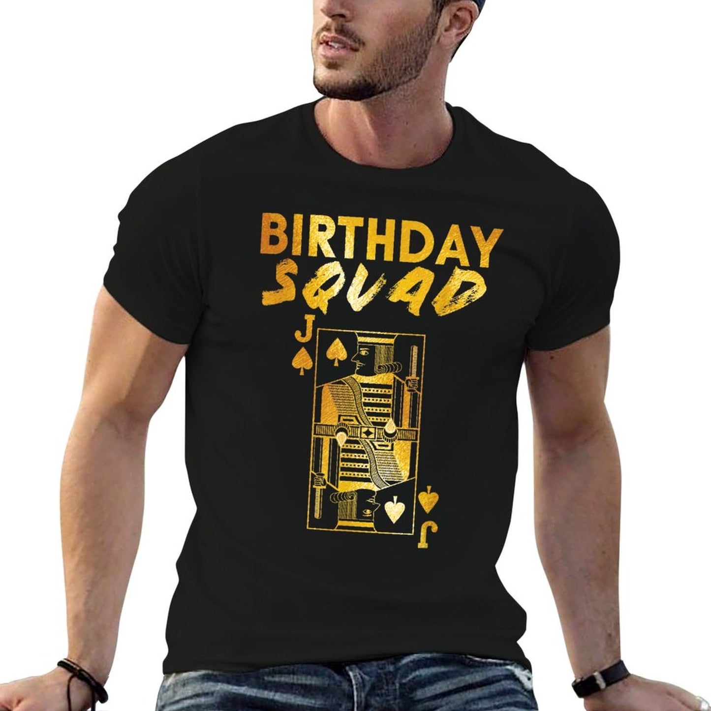 Happy Birthday Squad Jack Poker Best Party Gold Gift Black  Heathered Texture T-Shirt