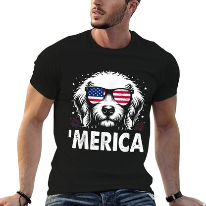 Goldendoodle 4th Of July Merica Patriotic Dog  Wrinkle-resistant T-Shirt