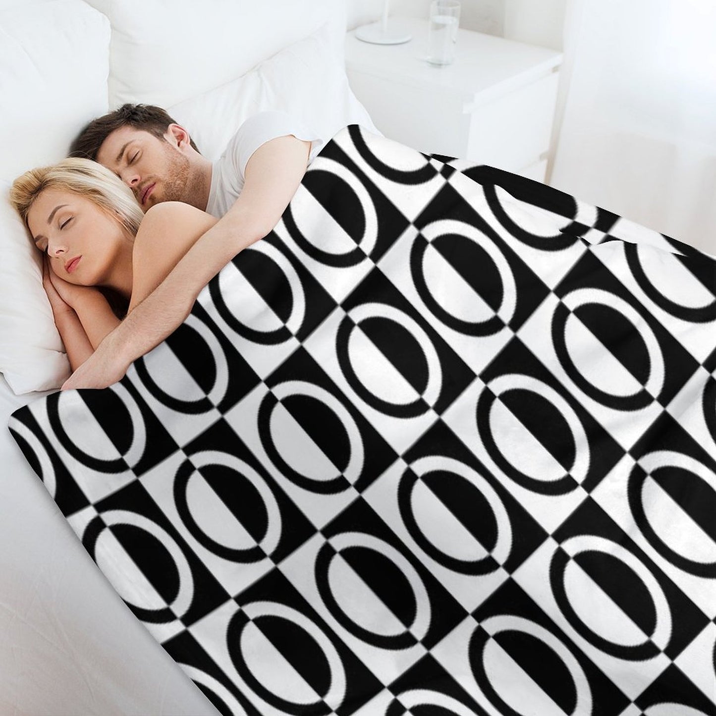 Black on White Circles And Squares Pattern Versatility Throw Blanket