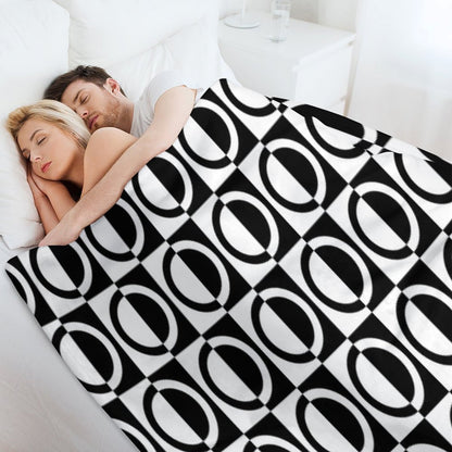 Black on White Circles And Squares Pattern Versatility Throw Blanket