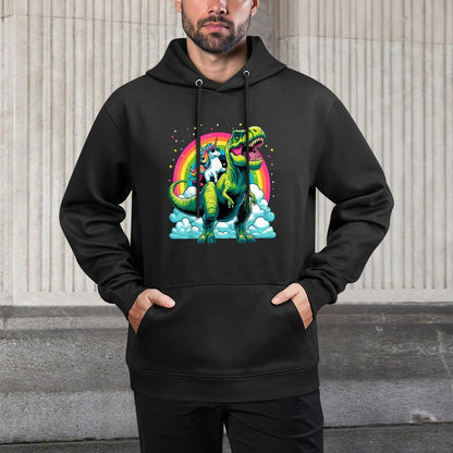 Unicorn Rainbow Birthday Party Unicorn Riding Dinosaur Durable Construction Hoodie