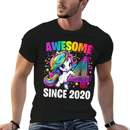 Unicorn 4th Birthday 4 Year Old Unicorn Party Girls Outfit  Easy-care T-Shirt
