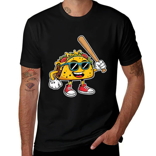 Funny Taco Playing Baseball Mexican Cinco De Mayo Kids  Ribbed Collar T-Shirt