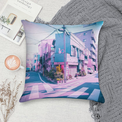 Anime in Real Life Vaporwave Summer Day in Tokyo Residential Area Soft Luxury Feel Throw Pillow