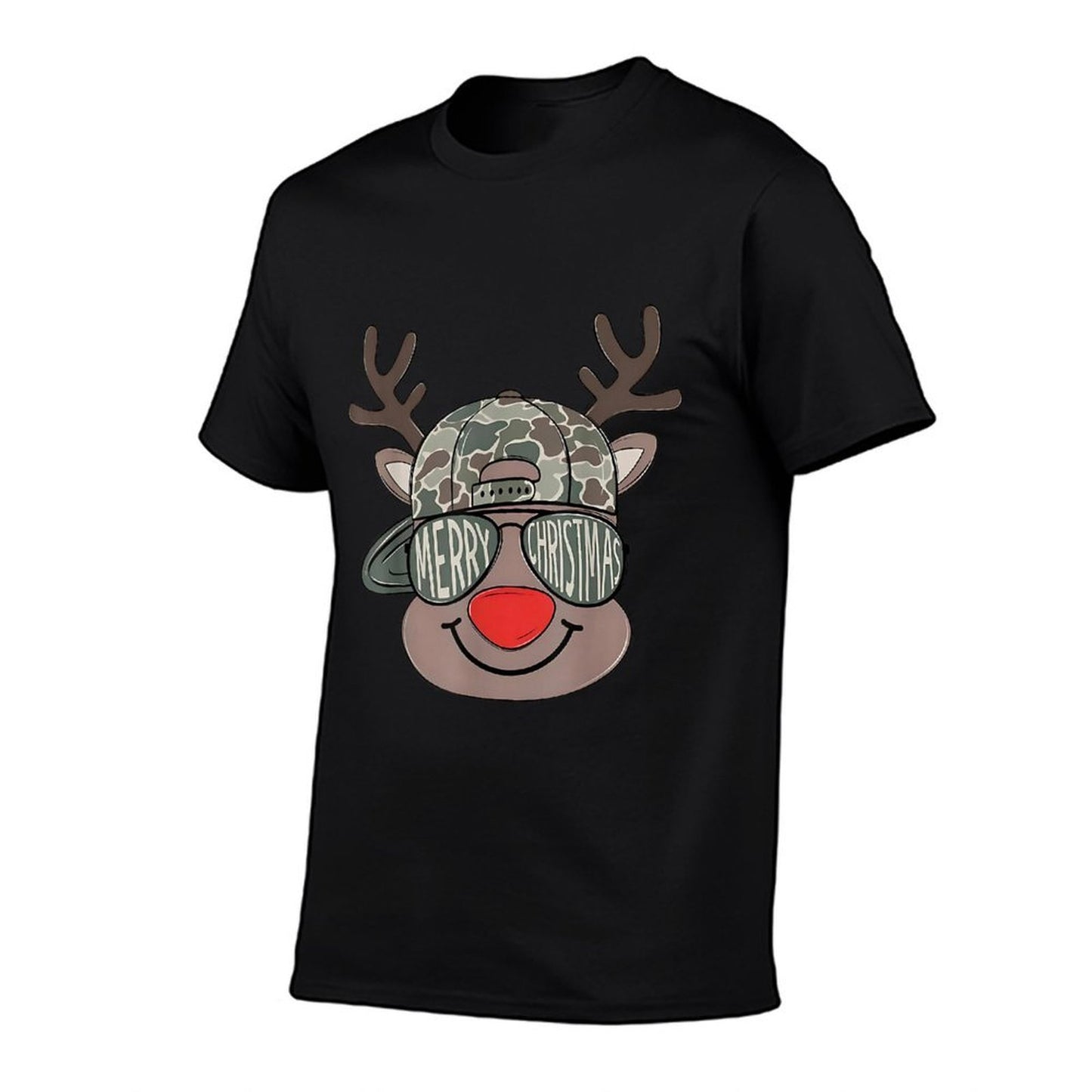 Reindeer Rudolph Merry Christmas Xmas Holiday Boys Camo  Polyester Blend T-Shirt