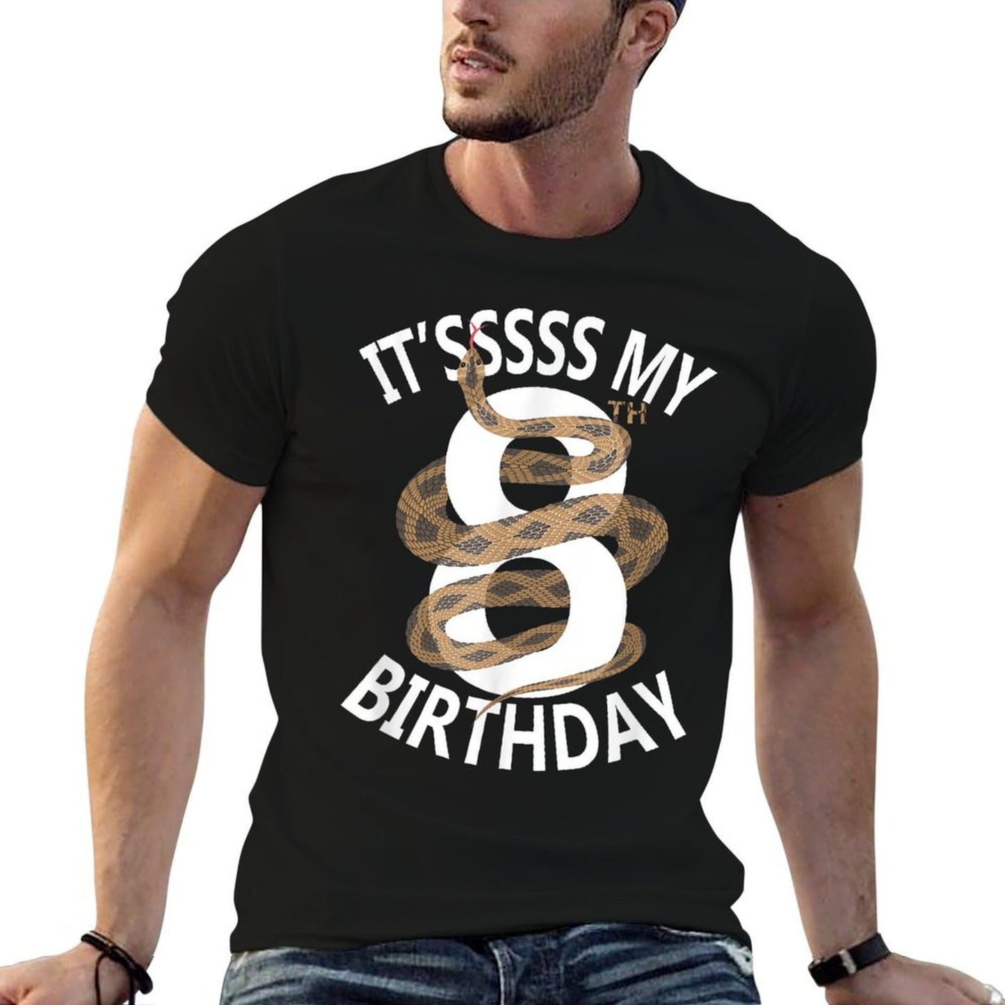It's My 8th Birthday 8 Years Old Snake Boys And Girls Party  Rolled Sleeves T-Shirt