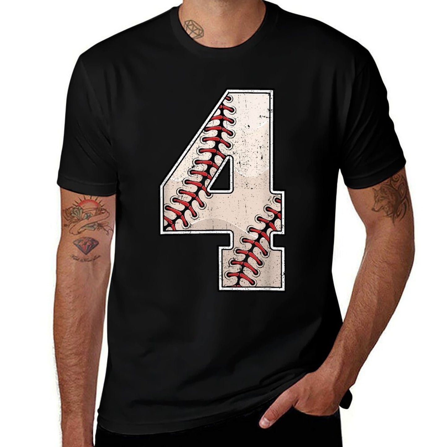 Baseball Birthday Boy Four 4 Years Old Fourth 4th Bday Party  Slim-fit Cut T-Shirt