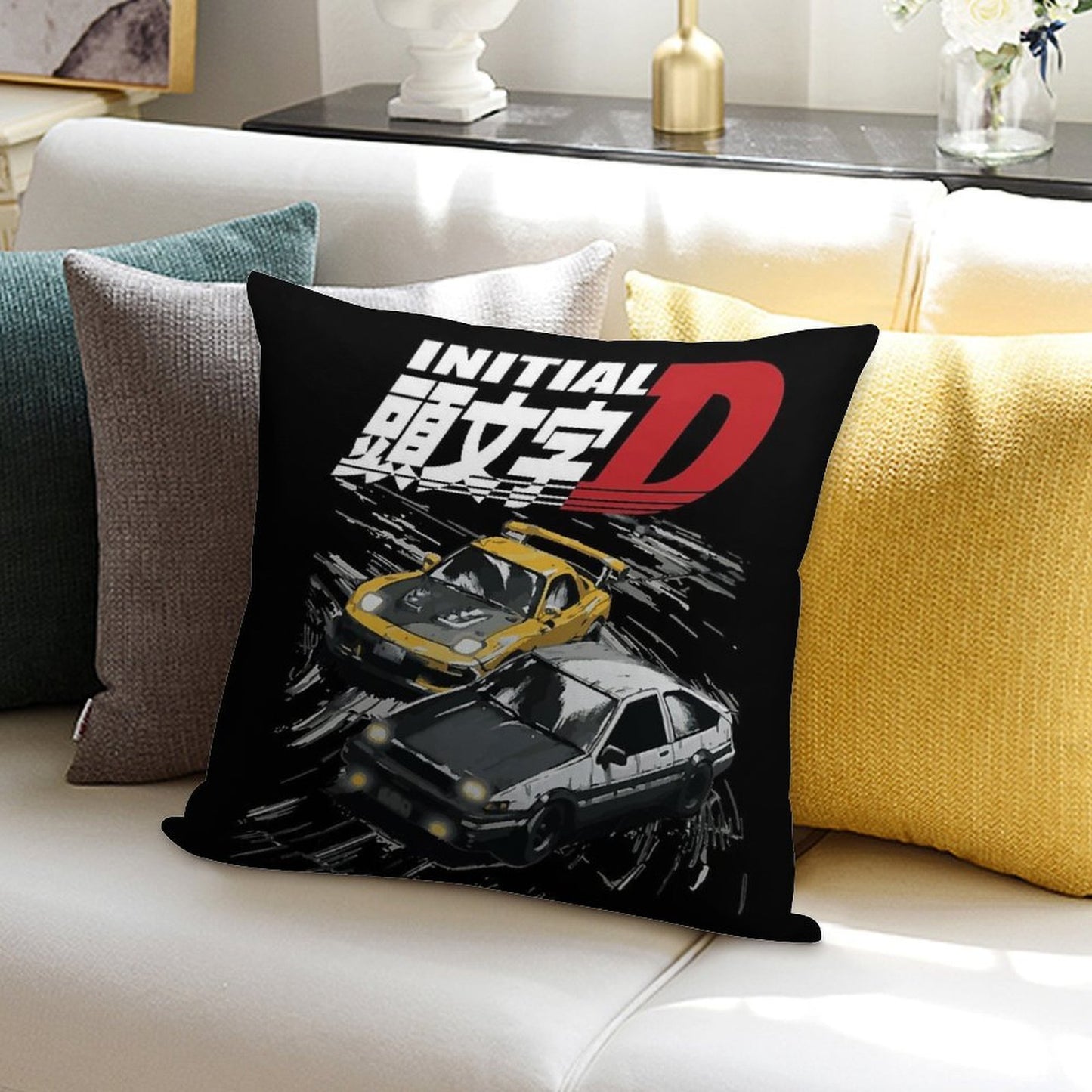 Mountain Drift Racing Initial D Tandems AE86 Vs FD Rx-7 Soft Washable Throw Pillow