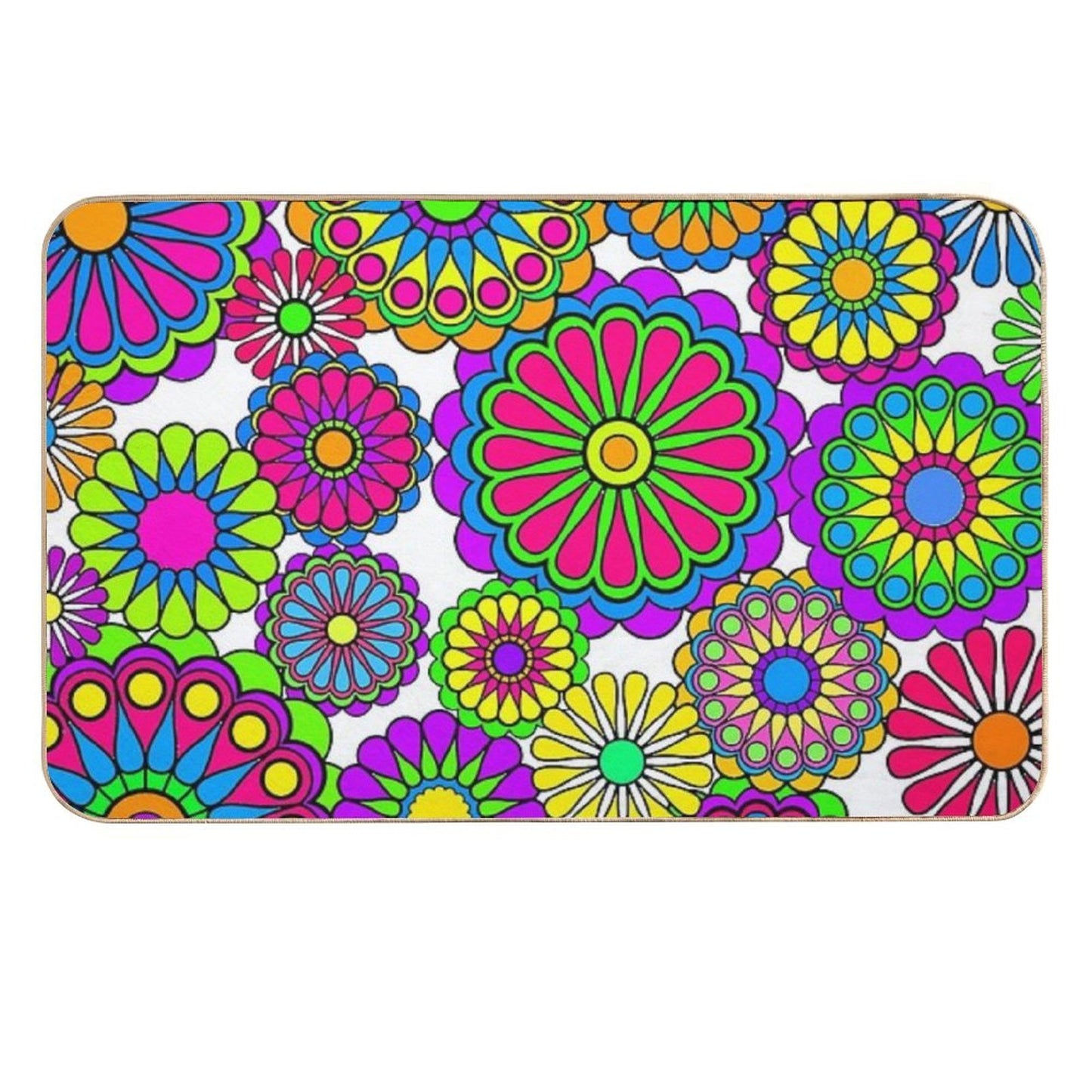 Happy Hippy Flowers  Fade-Resistant Bath Mat