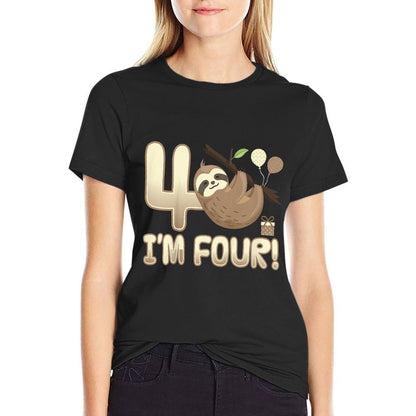 Kids I'm Four Years Old Kids Cute Sloth Lover 4th Birthday Party  Easy-care T-Shirt