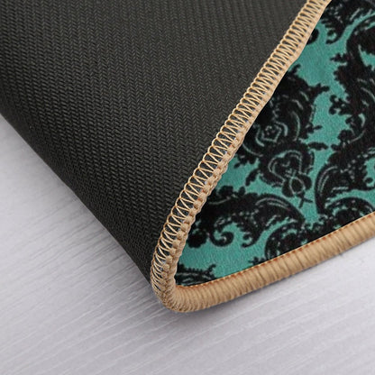 Teal Lace Victorian Wallpaper  Fade-Resistant Bath Mat