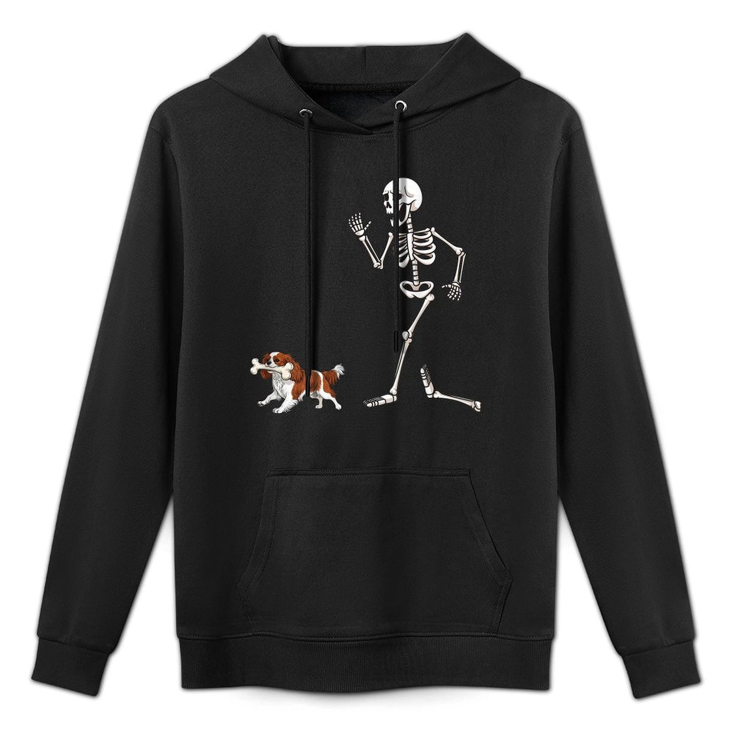 Funny Halloween Cavalier King Charles Spaniel And Skeleton Kangaroo Pocket Hoodie