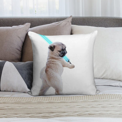 Pug with Lightsaber Soft Short Plush Fabric Throw Pillow