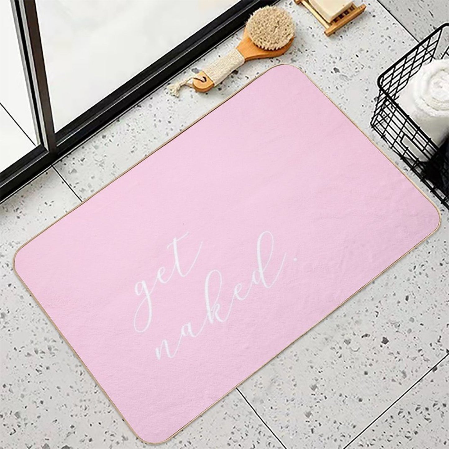 Get Naked - Pink Script  Multi-Purpose Bath Mat