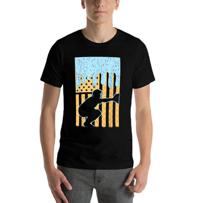 Ice Cream Baseball Drip Boys Catcher American 4th July  Rolled Sleeves T-Shirt