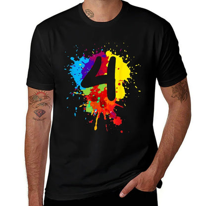4 Years Old Girl Boy Birthday Gift Colourful Paint Splashes  Versatile T-Shirt