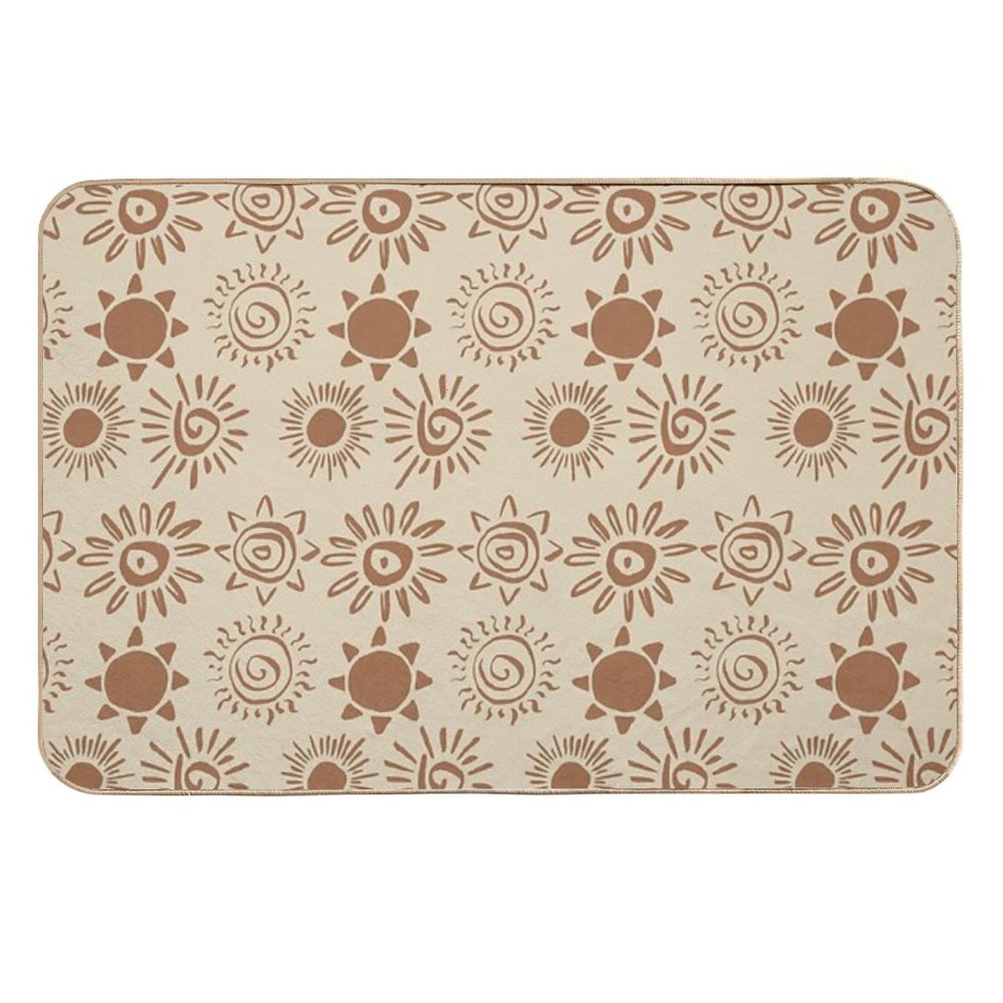 Magical Sun Bohemian Dreamy Aesthetic In Muted Colors Brown & Muted Yellow  Odorless Bath Mat