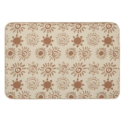 Magical Sun Bohemian Dreamy Aesthetic In Muted Colors Brown & Muted Yellow  Odorless Bath Mat