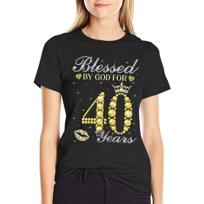 Blessed By God For 40 Years Old Gifts Women 40th Birthday  Heathered Texture T-Shirt