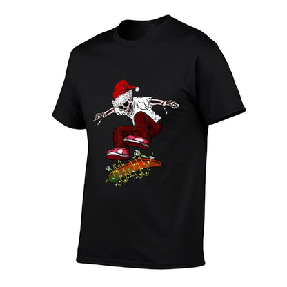 Funny Skeleton Skateboard Christmas Pajama Santa Skateboard  Summer-ready Fabric T-Shirt