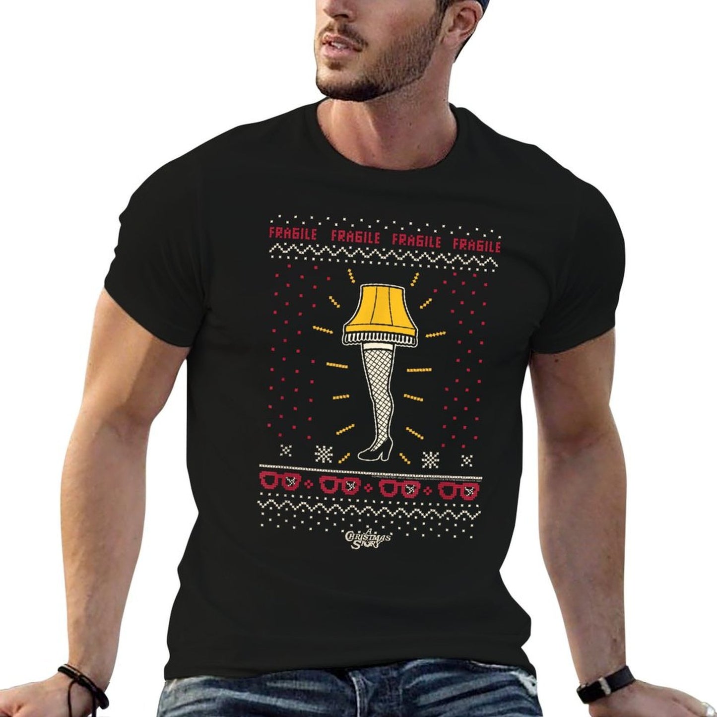 A Christmas Story Fragile Leg Lamp Sweater Print Xmas Movie  Stretchy T-Shirt
