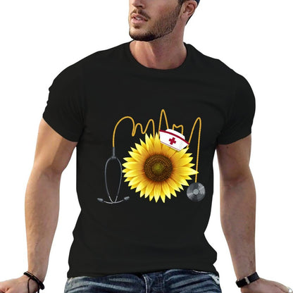 Nurse Sunflower Heartbeat Gift Design For Nurses  Summer-ready Fabric T-Shirt