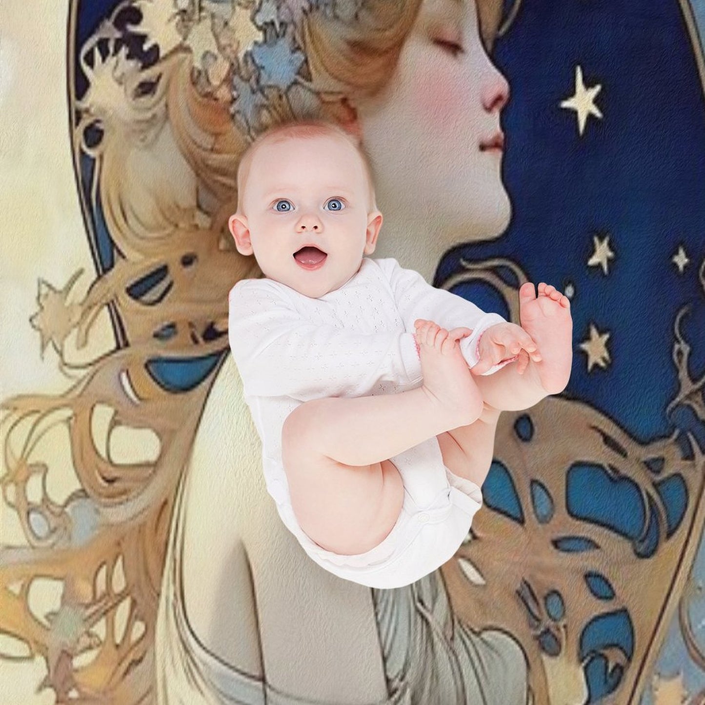 Celestial Dreams Alphonse Mucha Inspired Moon And Stars Plush Throw Blanket