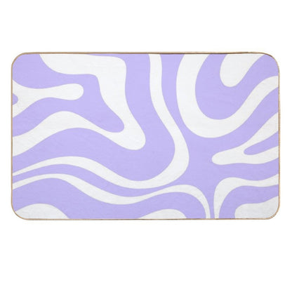 Retro Modern Liquid Swirl Abstract Pattern Square in Light Purple And White  Stain-Proof Bath Mat